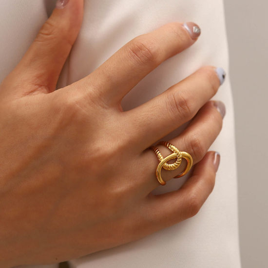 Bild von 1 Stück Vakuumbeschichtung Ins Stil Stilvoll 18K Echtgold plattiert 304 Edelstahl Offen Geflochten Ring Unisex 21mm（US Größe:11,5)