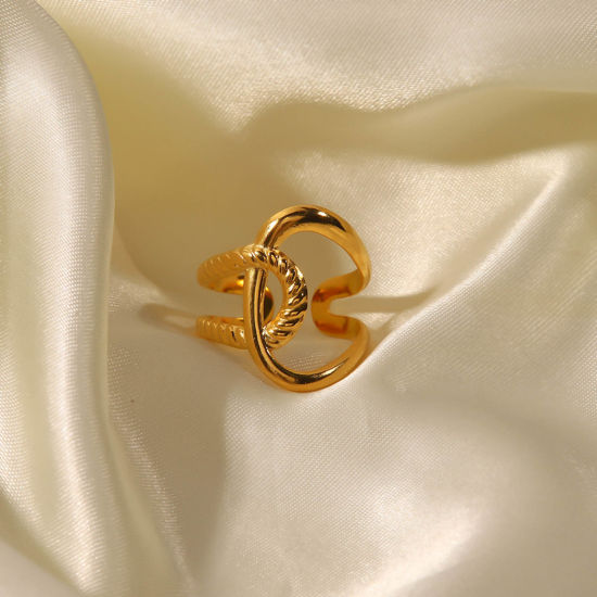 Bild von 1 Stück Vakuumbeschichtung Ins Stil Stilvoll 18K Echtgold plattiert 304 Edelstahl Offen Geflochten Ring Unisex 21mm（US Größe:11,5)