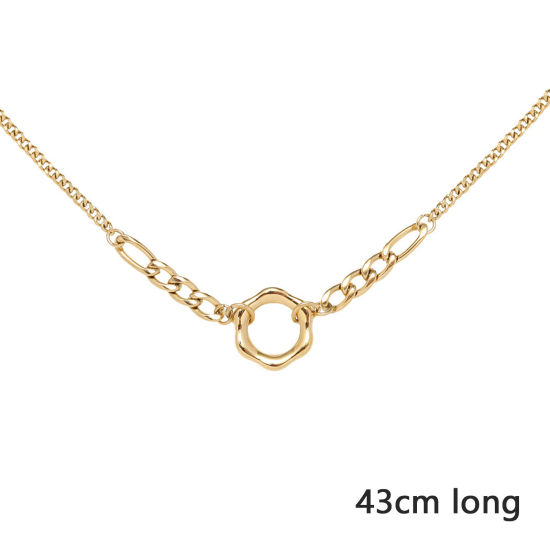 Изображение 1 ШТ вакуумное покрытие Стильный 18K настоящее золото с покрытием 304 Нержавеющая Сталь Позолоченные цепочки Кольцо Ожерелье с подвеской 43см длина