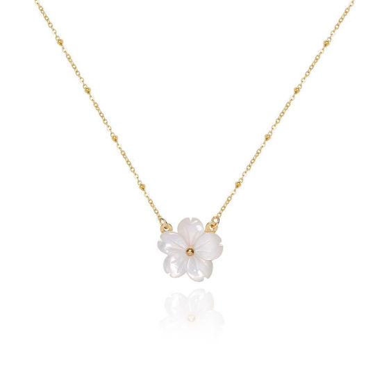 Immagine di 1 Pz Placcatura Sottovuoto Elegante 18K Vero Oro Placcato 304 Acciaio Inossidabile & Conchiglia Cavo Catena Fiore Collana con Ciondolo 42cm Lunghezza