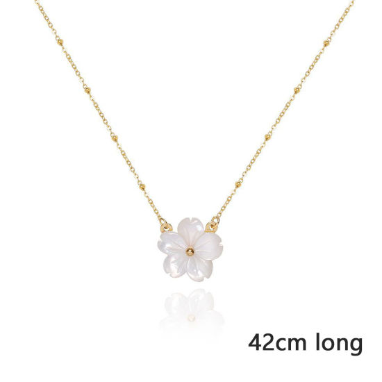 Immagine di 1 Pz Placcatura Sottovuoto Elegante 18K Vero Oro Placcato 304 Acciaio Inossidabile & Conchiglia Cavo Catena Fiore Collana con Ciondolo 42cm Lunghezza