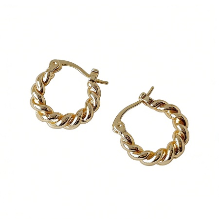 Picture of Eco-friendly Simple & Casual Stylish 14K Real Gold Plated Brass Braided Hoop Earrings For Women 16mm Dia., 1 Pair