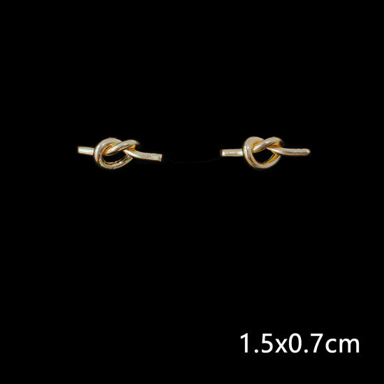 Picture of Eco-friendly Simple & Casual Simple 14K Real Gold Plated Brass Knot Ear Post Stud Earrings For Women 1.5cm x 0.7cm, 1 Pair