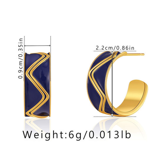 Bild von Umweltfreundlich Retro Stilvoll 18K Echtgold plattiert Kornblume blau Messing Welle Emaille Ohrreifen Für Frauen 22mm Durchmesser, 1 Paar