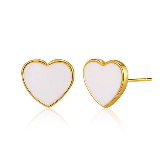 Imagen de 1 Par Respetuoso del Medio Ambiente Sencillo & Casual Elegante 18K Oro Real Chapado Blanco Latón Corazón Esmalte Pendientes Para Mujeres Día de San Valentín 8mm x 7mm