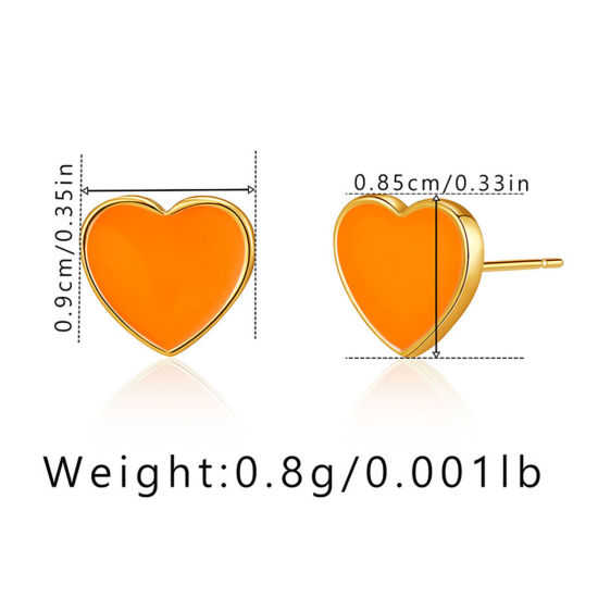 Imagen de 1 Par Respetuoso del Medio Ambiente Sencillo & Casual Elegante 18K Oro Real Chapado Blanco Latón Corazón Esmalte Pendientes Para Mujeres Día de San Valentín 8mm x 7mm