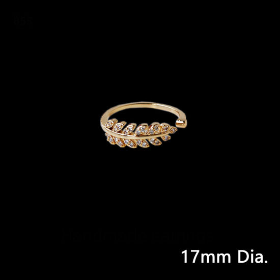 Изображение Экологичный Натуральная пастырская Стильный 14K Реальный Позолоченные Латунь+Искусственный Циркон Открытые Регулируемые Лист Кольца Для женщин 17мм(Американский Размер 6.5), 1 ШТ