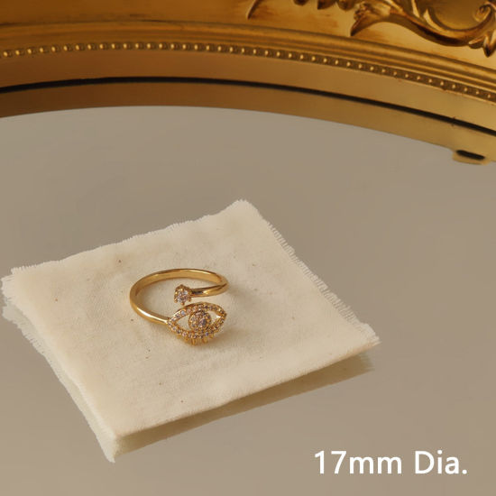 Imagen de Respetuoso del Medio Ambiente Retro Elegante 14K Oro Real Chapado Latón+ Circón Artificial Abierto Ajustable Ojo Anillos Para Mujeres 17mm (US size 6.5), 1 Unidad