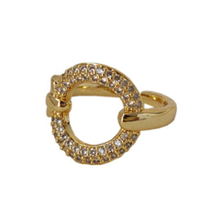 Экологичный Изысканный Стильный 14K Реальный Позолоченные Латунь+Искусственный Циркон Открытые Регулируемые Кольцо Кольца Для женщин 17мм(Американский Размер 6.5), 1 ШТ