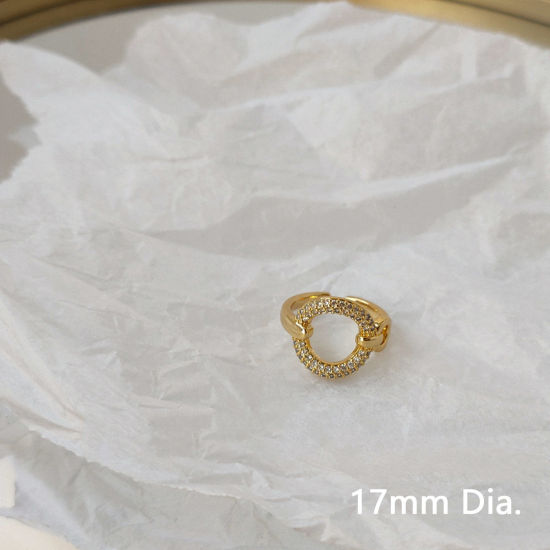 Изображение Экологичный Изысканный Стильный 14K Реальный Позолоченные Латунь+Искусственный Циркон Открытые Регулируемые Кольцо Кольца Для женщин 17мм(Американский Размер 6.5), 1 ШТ