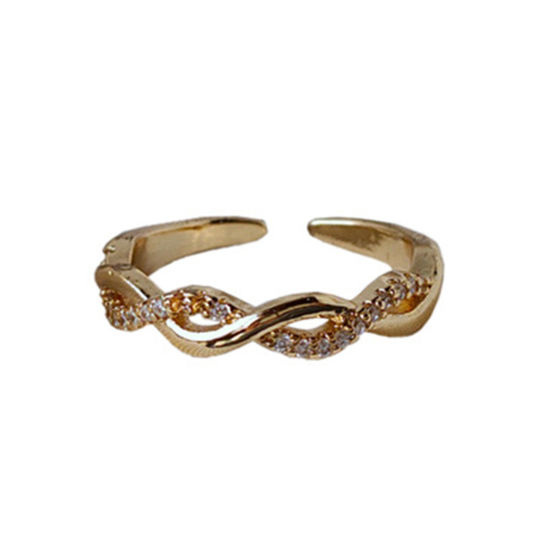 Immagine di Ecologico Semplice & Casual Elegante 14k Vero Oro Placcato Ottone & Zircone Cubico Aperto Regolabile Intrecciato Anello Per Donne 17mm (taglia di US: 6.5), 1 Pz