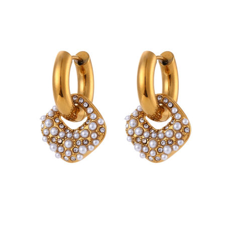 1 Pair Vacuum Plating Dainty Stylish 18K Real Gold Plated 304 Stainless Steel Square Imitation Pearl Earrings For Women 2.8cm x 1.6cm