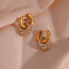 Picture of 1 Pair Vacuum Plating Dainty Stylish 18K Real Gold Plated 304 Stainless Steel Square Imitation Pearl Earrings For Women 2.8cm x 1.6cm