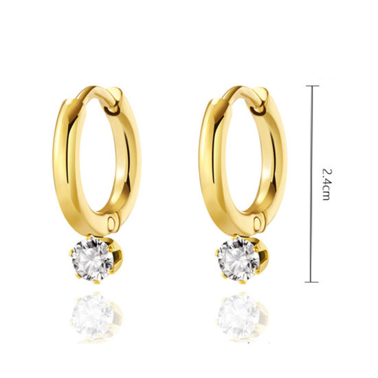 Immagine di 1 Paio Placcatura Sottovuoto Dolce & Carino Elegante Placcato Oro 14K 304 Acciaio Inossidabile & Zircone Cubico Tondo Orecchini Circolari Per Donne Compleanno 24mm x 20mm