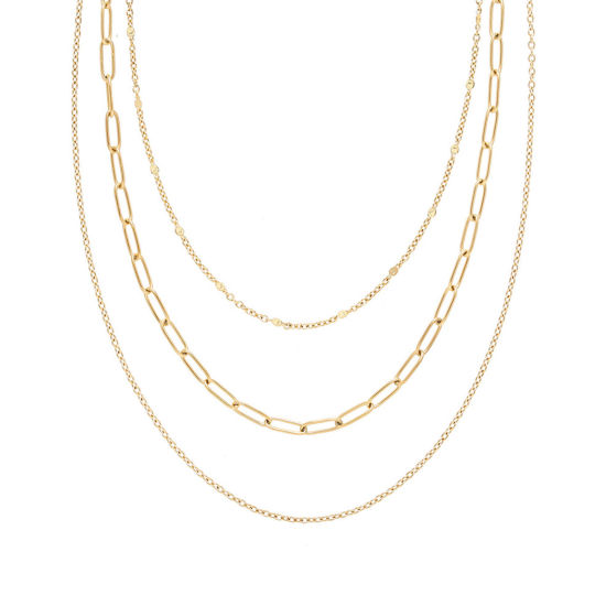 Bild von 1 Strang Vakuumbeschichtung Stilvoll Einfach 18K Vergoldet 304 Edelstahl Gliederkette Kette Mehrschichtige Halskette Für Frauen 39cm lang