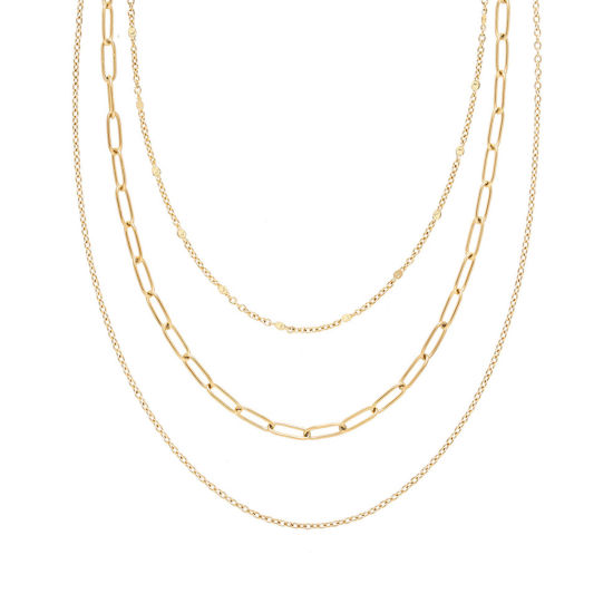 Picture of 1 Piece Vacuum Plating Stylish Simple 18K Real Gold Plated 304 Stainless Steel Link Cable Chain Multilayer Layered Necklace For Women 39cm - 50cm long