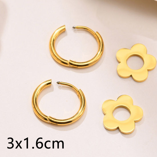 Imagen de 1 Par Enchapado al Vacío Dulce & Lindo Elegante Chapado en Oro de 18K 316L Acero Inoxidable Flor Pendientes Para Mujeres 3cm x 1.6cm