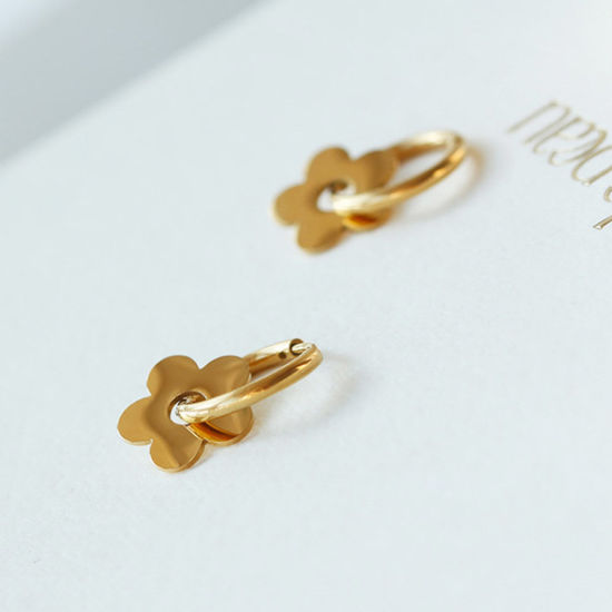 Imagen de 1 Par Enchapado al Vacío Dulce & Lindo Elegante Chapado en Oro de 18K 316L Acero Inoxidable Flor Pendientes Para Mujeres 3cm x 1.6cm