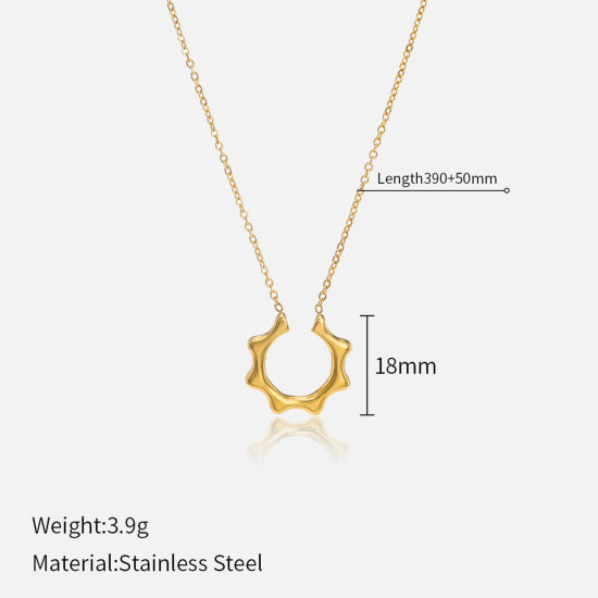 Picture of 1 Piece Vacuum Plating Retro Stylish 18K Real Gold Plated 304 Stainless Steel Link Cable Chain Sunflower Pendant Necklace For Women 39cm(15 3/8") long