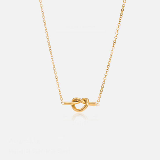 Picture of 1 Piece Vacuum Plating Retro Stylish 18K Real Gold Plated 304 Stainless Steel Link Cable Chain Knot Pendant Necklace For Women 40cm(15 6/8") long