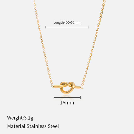 Picture of 1 Piece Vacuum Plating Retro Stylish 18K Real Gold Plated 304 Stainless Steel Link Cable Chain Knot Pendant Necklace For Women 40cm(15 6/8") long