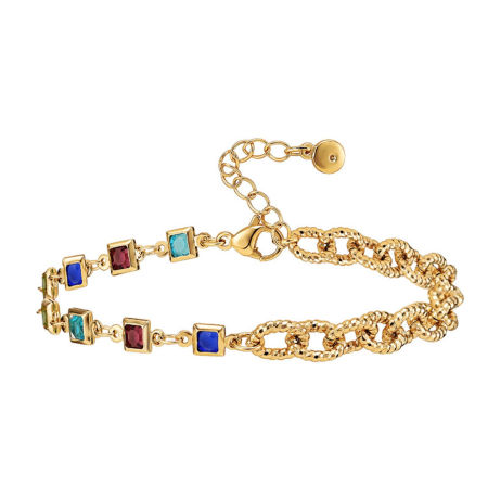 Eco-friendly Exquisite Stylish 18K Real Gold Plated Brass & Cubic Zirconia Curb Link Chain Rectangle Splicing Bracelets For Women 17cm(6 6/8") long, 1 Piece