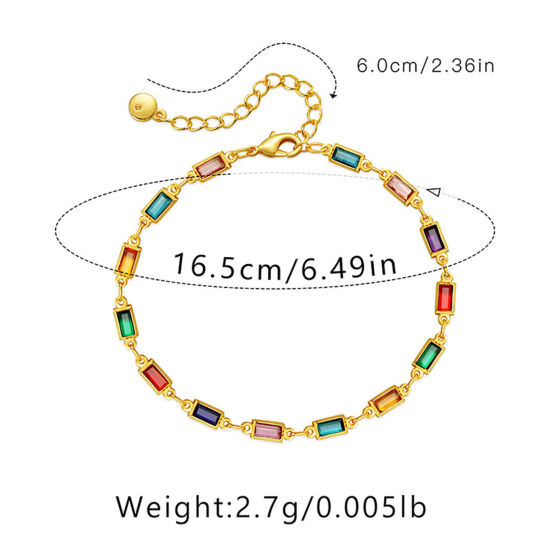 Изображение Экологичный Изысканный Стильный 18K настоящее золото с покрытием Латунь+Стекло Цепи Прямоугольник Браслеты Для женщин 16см длина, 1 ШТ