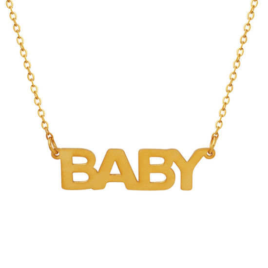 Imagen de 1 Unidad Enchapado al Vacío Sencillo & Casual Elegante 18K Oro Real Chapado 304 Acero Inoxidable Cable Cadena Cruz Mensaje " Bebé " Collar con Colgante Para Mujeres 40cm longitud