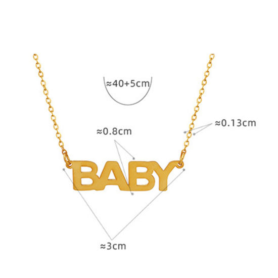 Imagen de 1 Unidad Enchapado al Vacío Sencillo & Casual Elegante 18K Oro Real Chapado 304 Acero Inoxidable Cable Cadena Cruz Mensaje " Bebé " Collar con Colgante Para Mujeres 40cm longitud