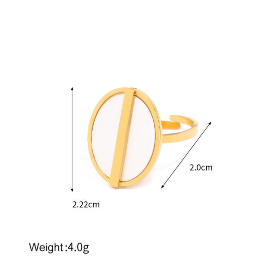 Image de 1 Pièce Placage sous Vide Simple & Décontracté Bagues Ouvert Rétro en 304 Acier Inoxydable Plaqué Or Véritable 18K Ovale Unisexe Fête 20mm (Taille d'US: 10.25)
