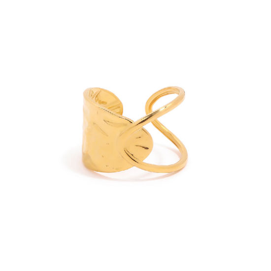 Image de 1 Pièce Placage sous Vide Simple & Décontracté Bagues Ouvert Rétro en 304 Acier Inoxydable Plaqué Or Véritable 18K Irrégulier Unisexe Fête 20mm (Taille d'US: 10.25)