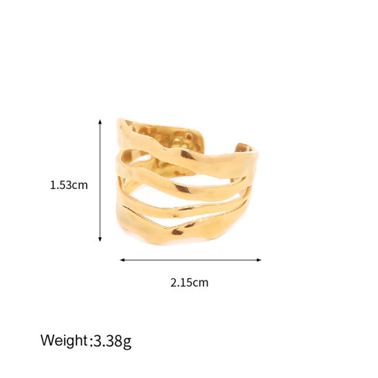 Image de 1 Pièce Placage sous Vide Simple & Décontracté Bagues Ouvert Rétro en 304 Acier Inoxydable Plaqué Or Véritable 18K Irrégulier Unisexe Fête 20mm (Taille d'US: 10.25)