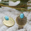 Picture of 1 Pair Vacuum Plating Stylish Boho Chic Bohemia 14K Real Gold Plated 304 Stainless Steel & Stone Fan-shaped Ear Post Stud Earrings For Women 1.4cm x 1.4cm