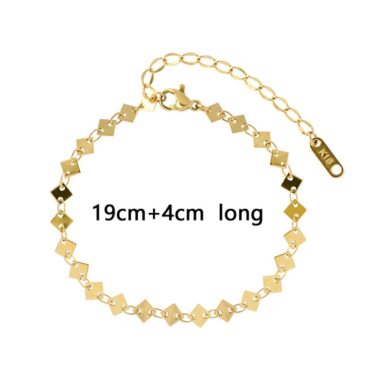 Picture of 304 Stainless Steel Stylish Anklet Rhombus 18K Real Gold Plated 20cm(7 7/8") long, 1 Piece
