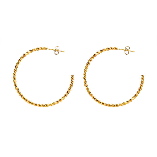 Immagine di 1 Paio Placcatura Sottovuoto Semplice & Casual Elegante Placcato Oro 18K 304 Acciaio Inossidabile forma di C Orecchini Circolari Per Donne Festa 4cm Dia.