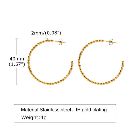 Immagine di 1 Paio Placcatura Sottovuoto Semplice & Casual Elegante Placcato Oro 18K 304 Acciaio Inossidabile forma di C Orecchini Circolari Per Donne Festa 4cm Dia.