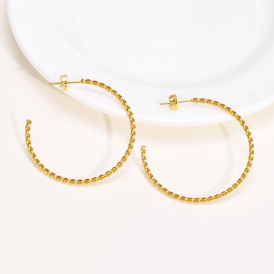 Immagine di 1 Paio Placcatura Sottovuoto Semplice & Casual Elegante Placcato Oro 18K 304 Acciaio Inossidabile forma di C Orecchini Circolari Per Donne Festa 4cm Dia.