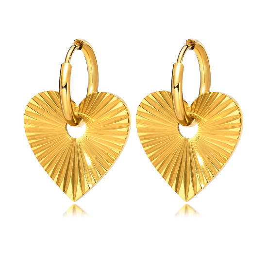 Immagine di 1 Paio Placcatura Sottovuoto Semplice & Casual Elegante 18K Vero Oro Placcato 304 Acciaio Inossidabile Cuore Striscia Orecchino Per Donne Festa 3.2cm x 2cm