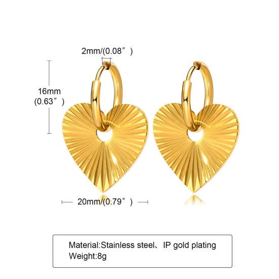 Immagine di 1 Paio Placcatura Sottovuoto Semplice & Casual Elegante 18K Vero Oro Placcato 304 Acciaio Inossidabile Cuore Striscia Orecchino Per Donne Festa 3.2cm x 2cm