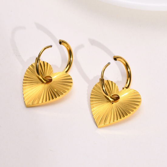 Immagine di 1 Paio Placcatura Sottovuoto Semplice & Casual Elegante 18K Vero Oro Placcato 304 Acciaio Inossidabile Cuore Striscia Orecchino Per Donne Festa 3.2cm x 2cm