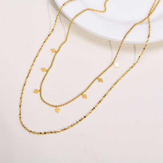 Imagen de 1 Unidad Enchapado al Vacío Sencillo & Casual Sencillo 18K Oro Real Chapado 304 Acero Inoxidable Cable Cadena Cruz Diamond Collar Múltiples Capas Unisexo Fiesta 40cm longitud