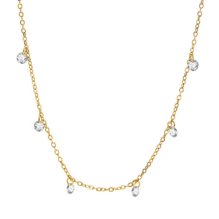 Picture of 1 Piece Vacuum Plating Exquisite Stylish 18K Real Gold Plated 304 Stainless Steel & Cubic Zirconia Link Cable Chain Irregular Pendant Necklace For Women 42cm(16 4/8") long