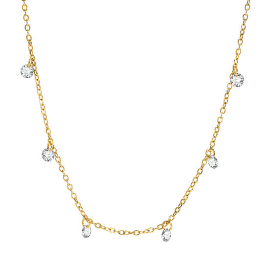 Picture of 1 Piece Vacuum Plating Exquisite Stylish 18K Real Gold Plated 304 Stainless Steel & Cubic Zirconia Link Cable Chain Irregular Pendant Necklace For Women 42cm(16 4/8") long