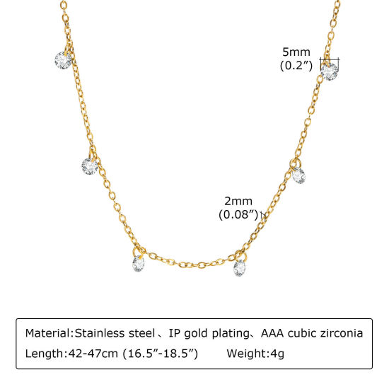 Picture of 1 Piece Vacuum Plating Exquisite Stylish 18K Real Gold Plated 304 Stainless Steel & Cubic Zirconia Link Cable Chain Irregular Pendant Necklace For Women 42cm(16 4/8") long