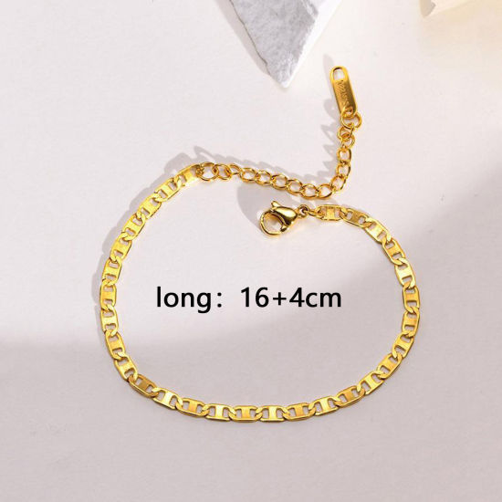 Picture of 1 Piece Vacuum Plating Stylish Simple 18K Gold Plated 304 Stainless Steel Anchor Mariner Link Chain Bracelets Unisex Party 16cm(6 2/8") long