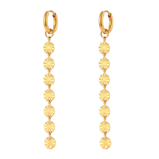 Immagine di 1 Paio Placcatura Sottovuoto Semplice & Casual Elegante 18K Vero Oro Placcato 304 Acciaio Inossidabile Tondo Nappa Orecchini Per Bambini Festa 6.7cm
