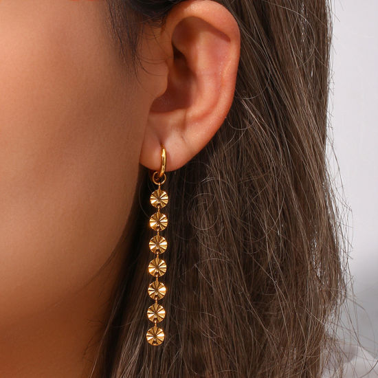 Immagine di 1 Paio Placcatura Sottovuoto Semplice & Casual Elegante 18K Vero Oro Placcato 304 Acciaio Inossidabile Tondo Nappa Orecchini Per Bambini Festa 6.7cm