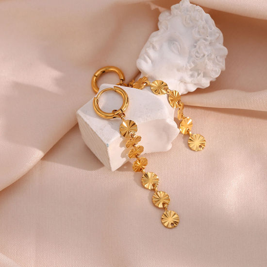 Immagine di 1 Paio Placcatura Sottovuoto Semplice & Casual Elegante 18K Vero Oro Placcato 304 Acciaio Inossidabile Tondo Nappa Orecchini Per Bambini Festa 6.7cm