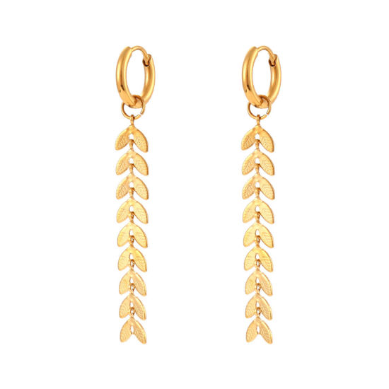 Imagen de 1 Par Enchapado al Vacío Sencillo & Casual Elegante 18K Oro Real Chapado 304 Acero Inoxidable Cola de pescado Borla Pendientes Para Niños Fiesta 5.2cm