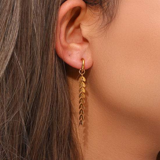 Imagen de 1 Par Enchapado al Vacío Sencillo & Casual Elegante 18K Oro Real Chapado 304 Acero Inoxidable Cola de pescado Borla Pendientes Para Niños Fiesta 5.2cm